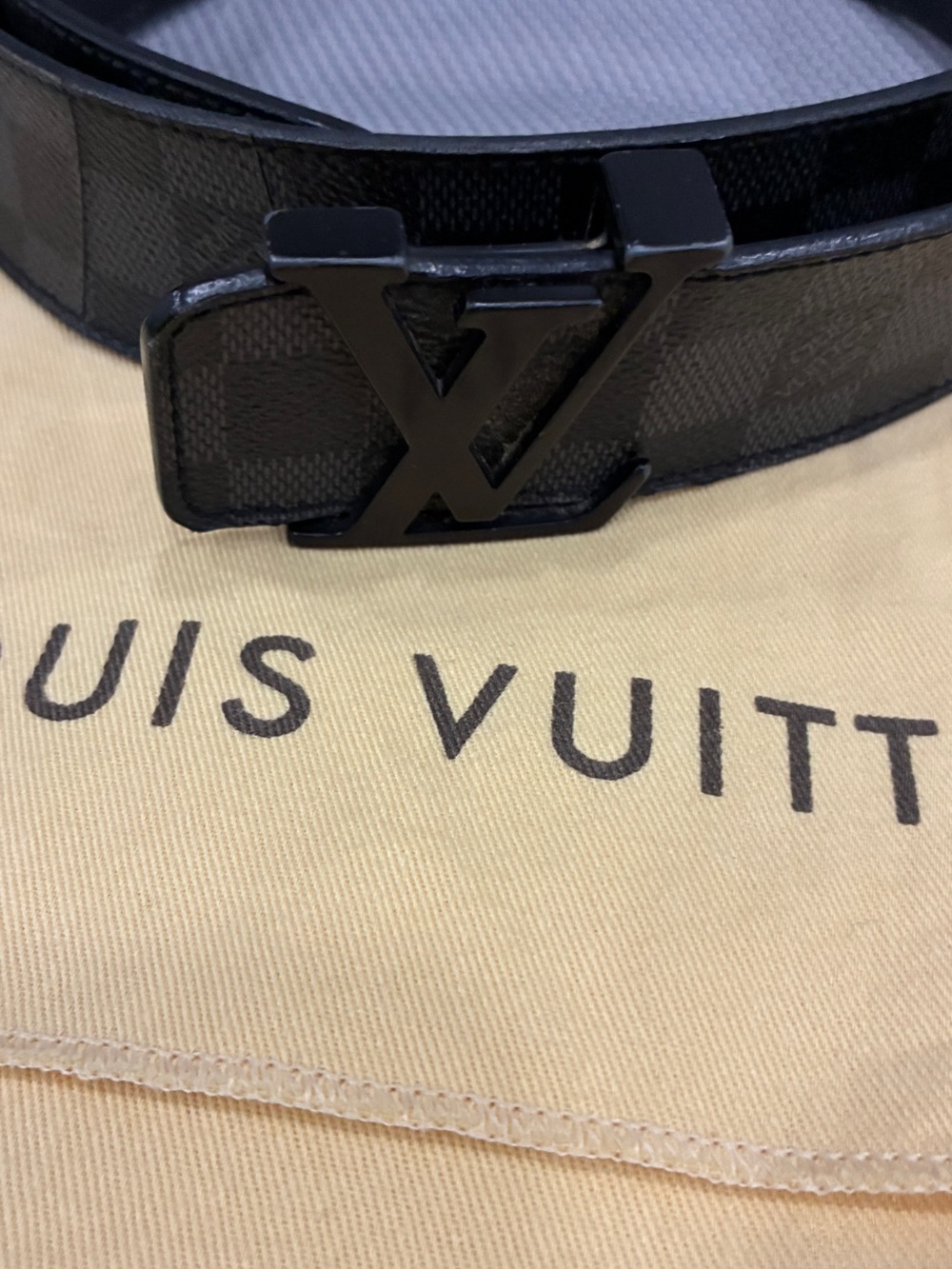 Louis Vuitton Damier Graphite LV Initiales Belt Size 38 Black Gray preowned - Picture 2 of 16